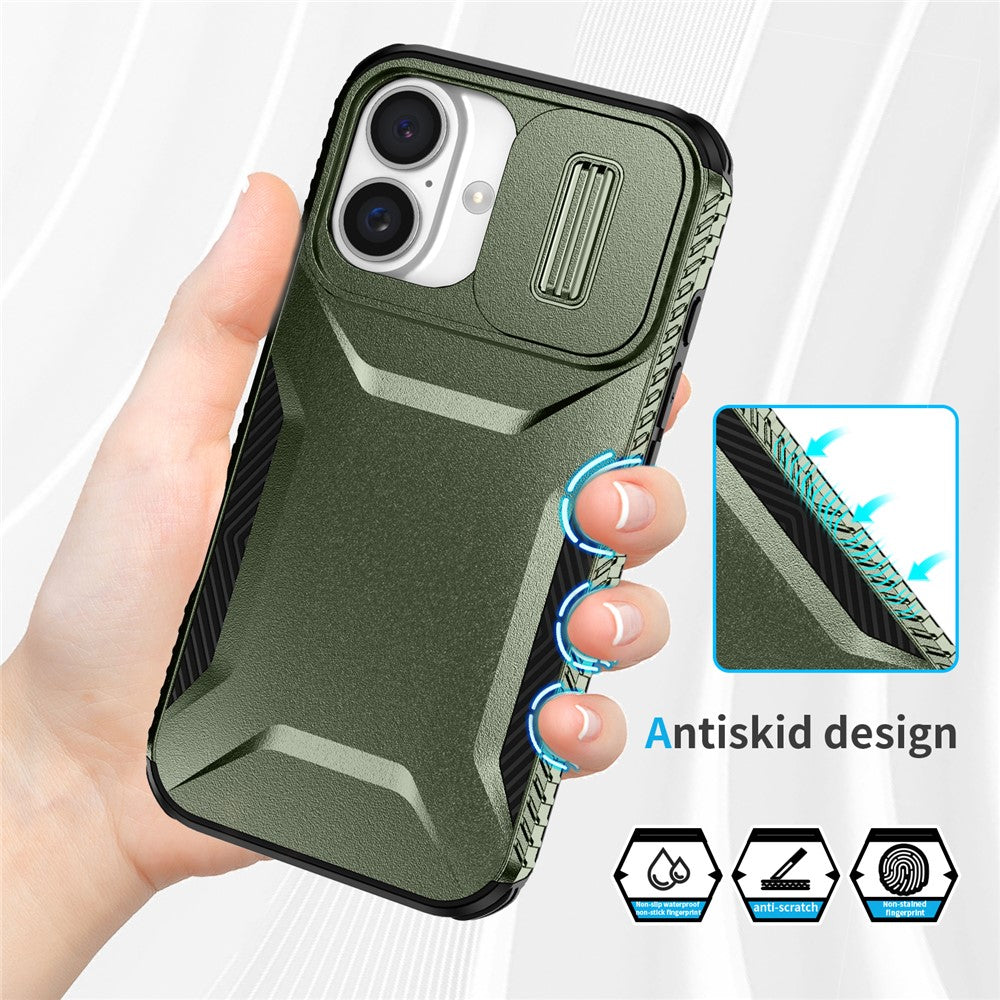 For iPhone 16 Case TPU+PC Phone Protector with Slide Lens Cover