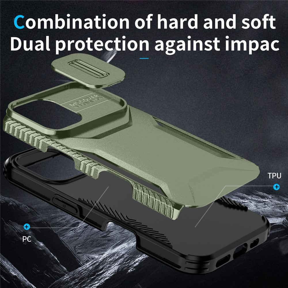 For iPhone 16 Case TPU+PC Phone Protector with Slide Lens Cover