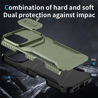 For iPhone 16 Case TPU+PC Phone Protector with Slide Lens Cover