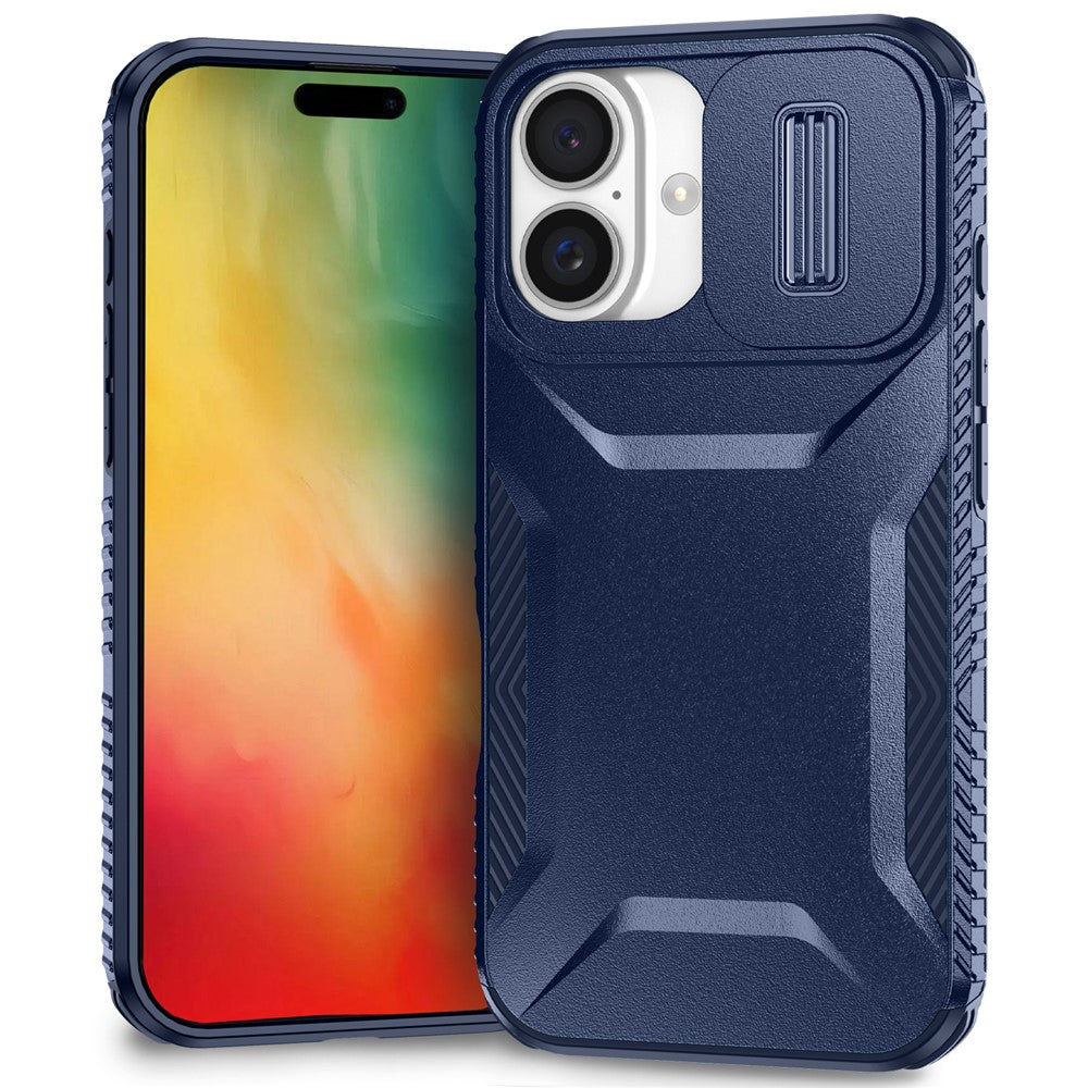 For iPhone 16 Case TPU+PC Phone Protector with Slide Lens Cover