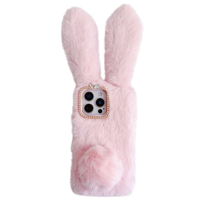 For iPhone 16 Pro Case Bunny Ears Furry Soft TPU Protective Phone Cover