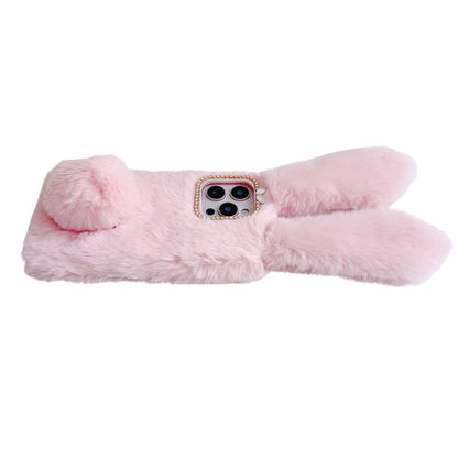 For iPhone 16 Pro Case Bunny Ears Furry Soft TPU Protective Phone Cover