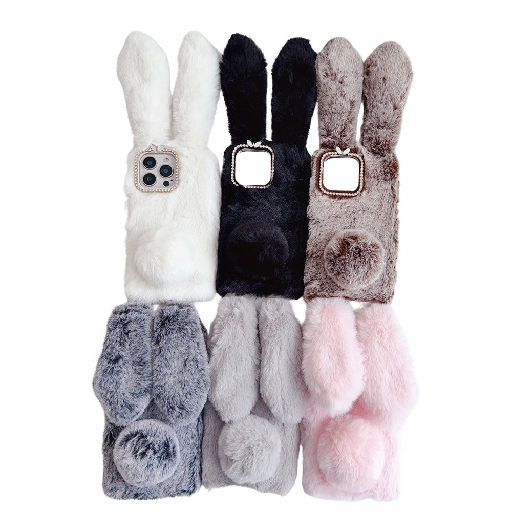 For iPhone 16 Pro Case Bunny Ears Furry Soft TPU Protective Phone Cover