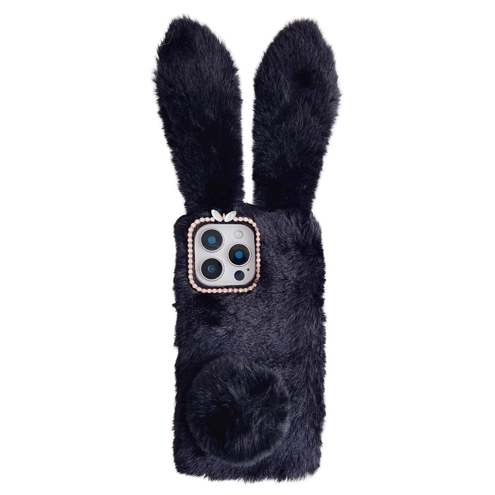 For iPhone 16 Pro Case Bunny Ears Furry Soft TPU Protective Phone Cover