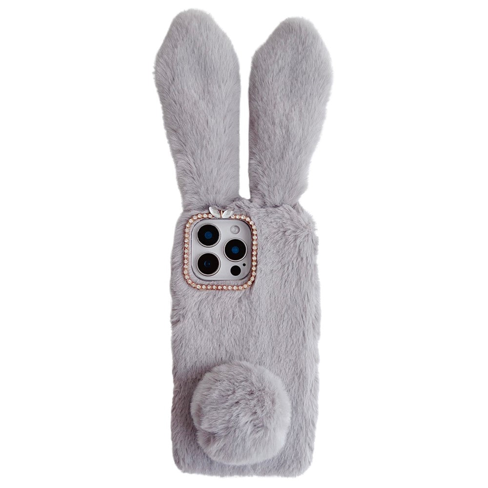 For iPhone 16 Pro Case Bunny Ears Furry Soft TPU Protective Phone Cover