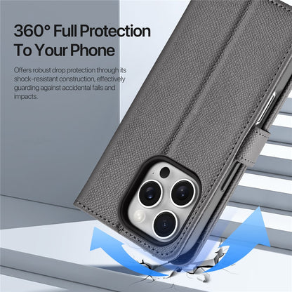 DUX DUCIS Lawa Series for iPhone 16 Pro Magnetic Case Zipper Wallet Detachable Cowhide Leather Cover