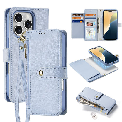 DUX DUCIS Lawa Series for iPhone 16 Pro Magnetic Case Zipper Wallet Detachable Cowhide Leather Cover