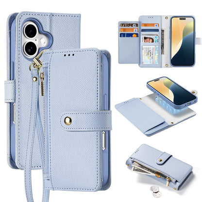 DUX DUCIS Lawa Series for iPhone 16 Magnetic Case Detachable Zipper Wallet Cowhide Leather Cover