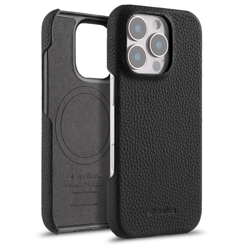 MELKCO For iPhone 16 Pro Max Case Genuine Cow Leather PC Phone Cover Compatible with MagSafe