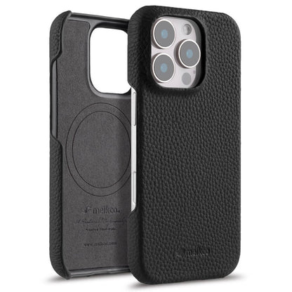 MELKCO For iPhone 16 Pro Max Case Genuine Cow Leather PC Phone Cover Compatible with MagSafe