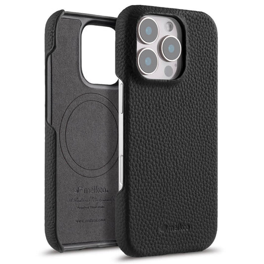 MELKCO For iPhone 16 Pro Max Case Genuine Cow Leather PC Phone Cover Compatible with MagSafe