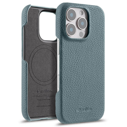 MELKCO For iPhone 16 Pro Max Case Genuine Cow Leather PC Phone Cover Compatible with MagSafe
