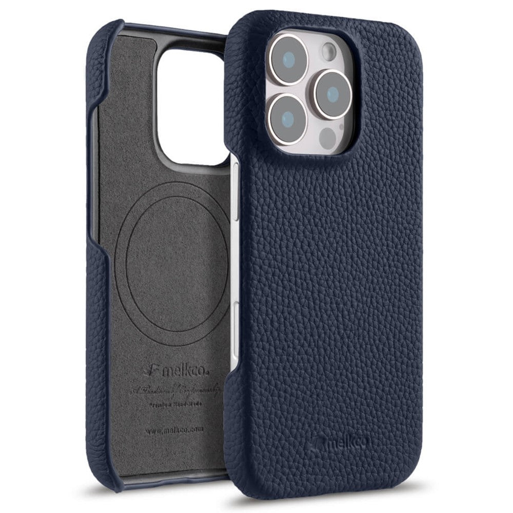 MELKCO For iPhone 16 Pro Max Case Genuine Cow Leather PC Phone Cover Compatible with MagSafe