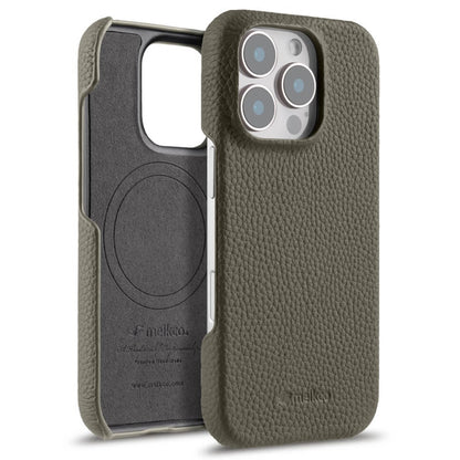MELKCO For iPhone 16 Pro Max Case Genuine Cow Leather PC Phone Cover Compatible with MagSafe