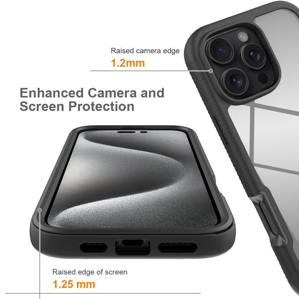 For iPhone 16 Pro Max Case PC+TPU Clear Phone Cover with PET Screen Film