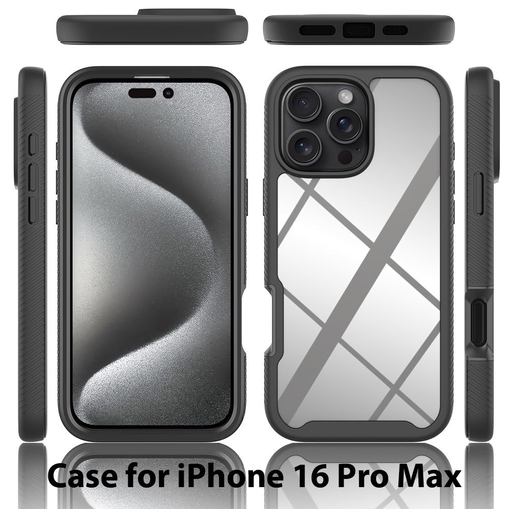 For iPhone 16 Pro Max Case PC+TPU Clear Phone Cover with PET Screen Film