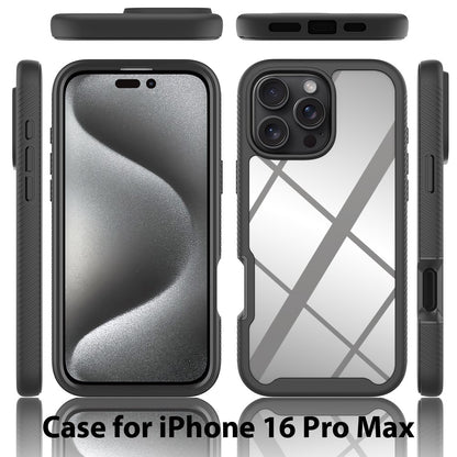 For iPhone 16 Pro Max Case PC+TPU Clear Phone Cover with PET Screen Film