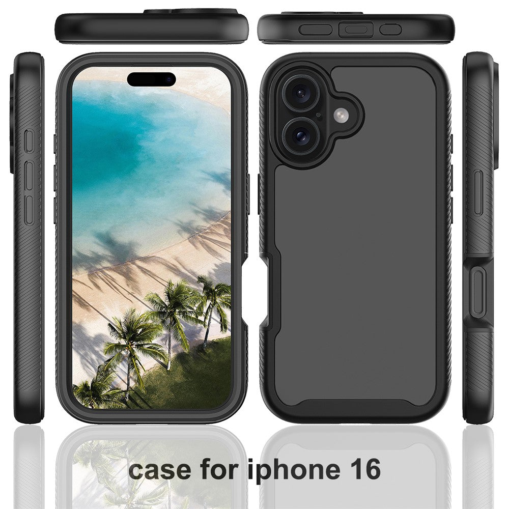 For iPhone 16 Case PC+TPU Clear Phone Cover with PET Screen Film