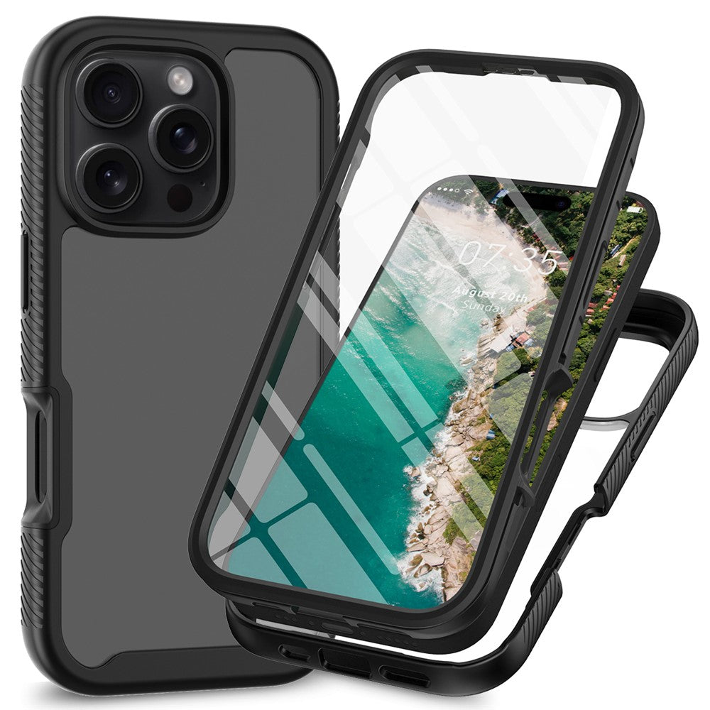 For iPhone 16 Pro Case PC+TPU Clear Phone Cover with PET Screen Film