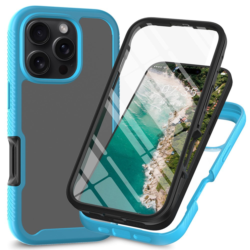 For iPhone 16 Pro Case PC+TPU Clear Phone Cover with PET Screen Film