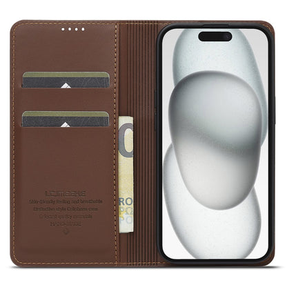 LC.IMEEKE L1 Series for iPhone 15 Plus Case PU Leather Wallet Stand Protective Phone Cover