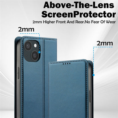 LC.IMEEKE L1 Series for iPhone 15 Case PU Leather Wallet Stand Protective Phone Cover
