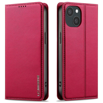 LC.IMEEKE L1 Series for iPhone 14 / 13 Case PU Leather Wallet Stand Protective Phone Cover