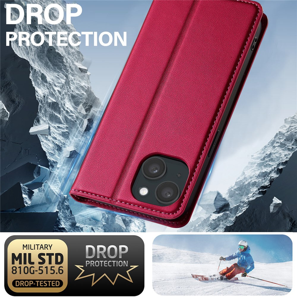 LC.IMEEKE L1 Series for iPhone 14 / 13 Case PU Leather Wallet Stand Protective Phone Cover