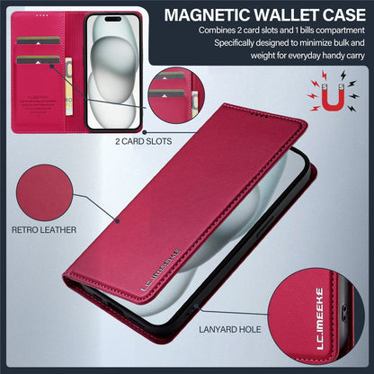 LC.IMEEKE L1 Series for iPhone 14 / 13 Case PU Leather Wallet Stand Protective Phone Cover