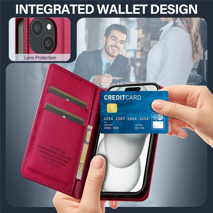 LC.IMEEKE L1 Series for iPhone 14 / 13 Case PU Leather Wallet Stand Protective Phone Cover