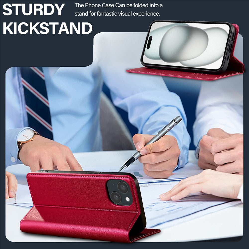 LC.IMEEKE L1 Series for iPhone 14 / 13 Case PU Leather Wallet Stand Protective Phone Cover
