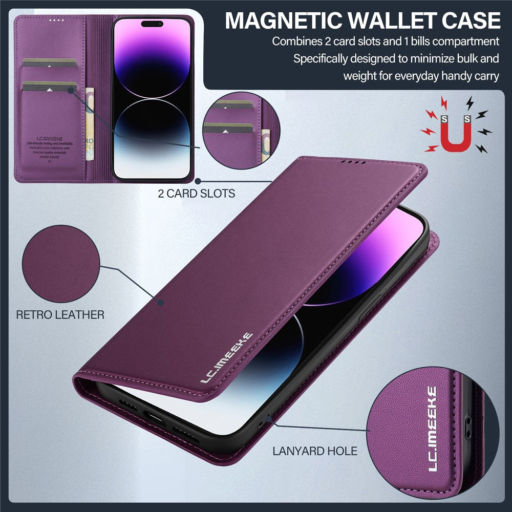 LC.IMEEKE L1 Series for iPhone 14 Pro Case PU Leather Wallet Stand Protective Phone Cover