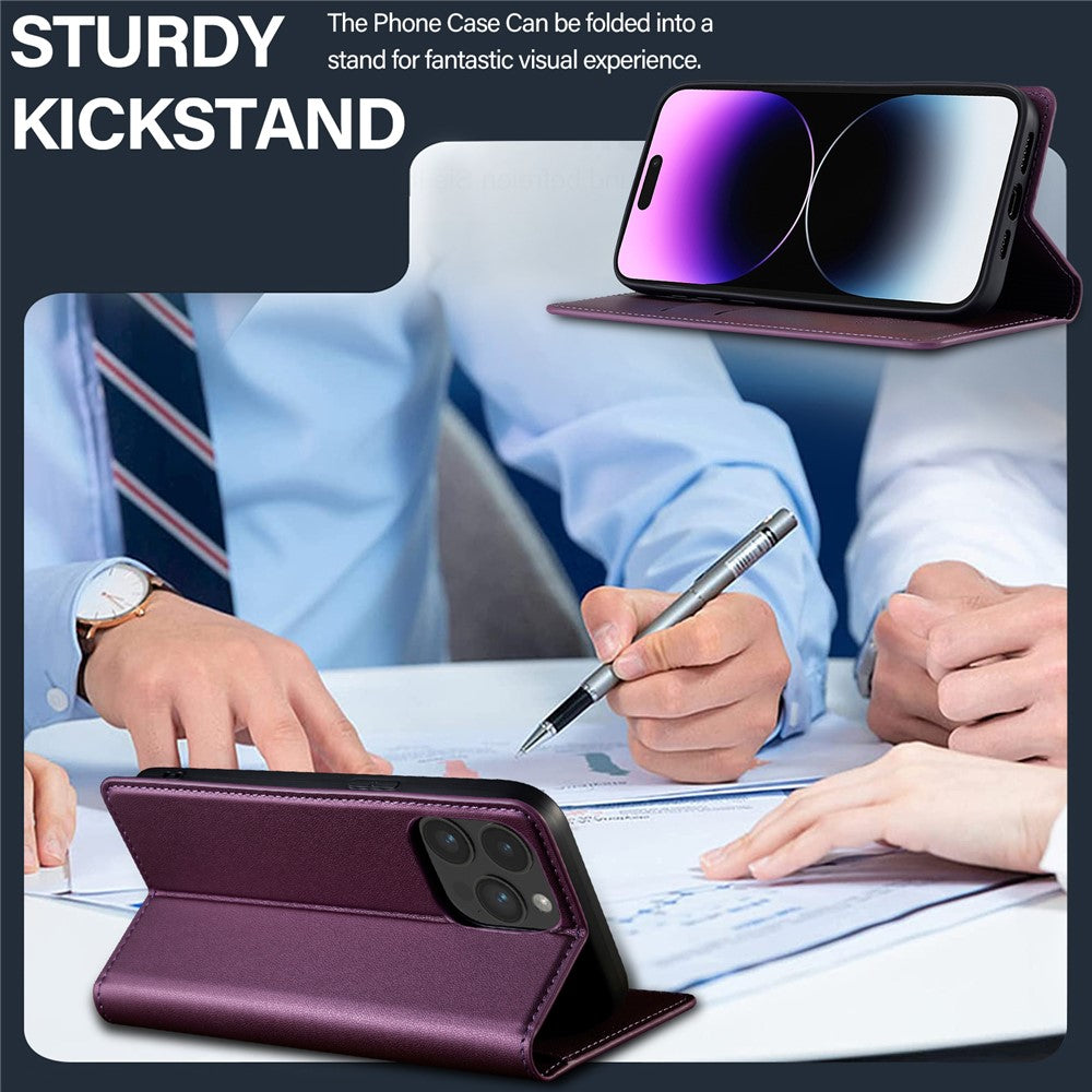 LC.IMEEKE L1 Series for iPhone 14 Pro Case PU Leather Wallet Stand Protective Phone Cover