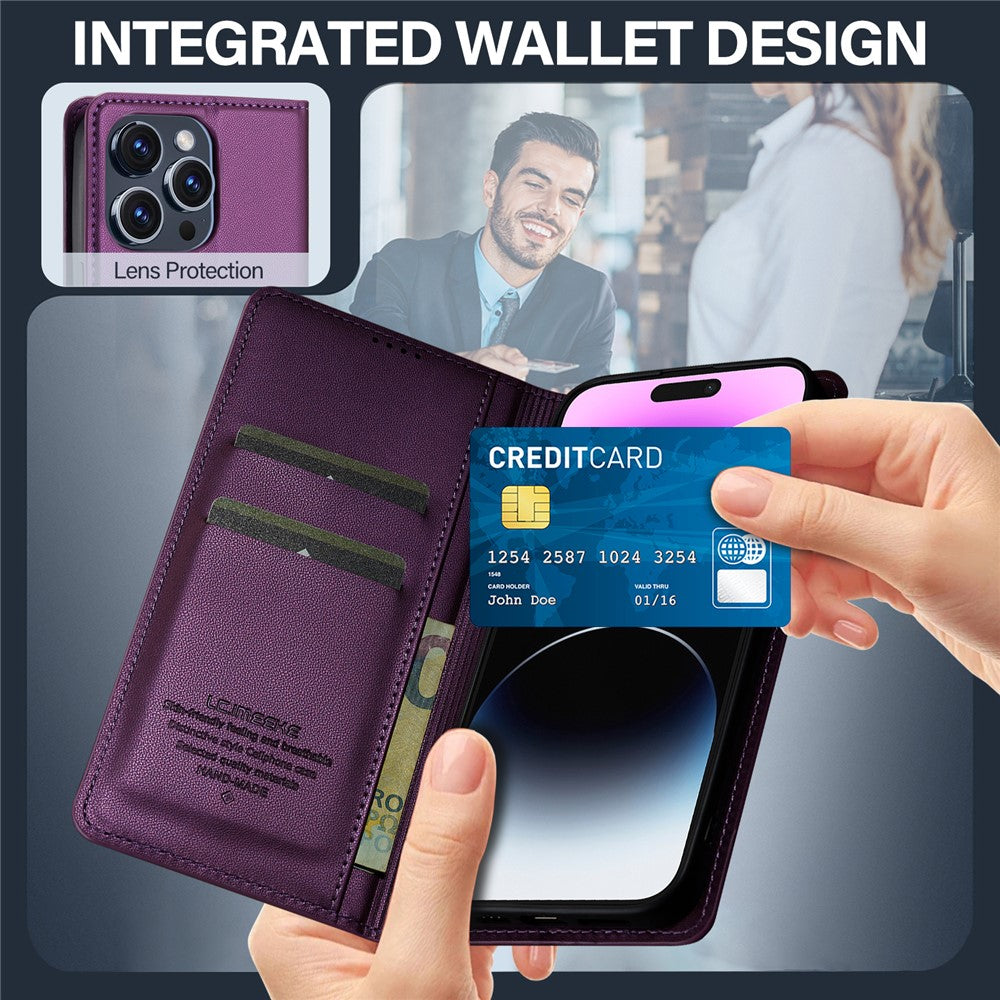LC.IMEEKE L1 Series for iPhone 14 Pro Case PU Leather Wallet Stand Protective Phone Cover