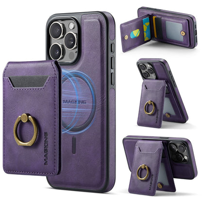 MAGKING K1 Series For iPhone 14 Pro Magnetic Case PC+TPU+PU Phone Cover with Card Holder Kickstand