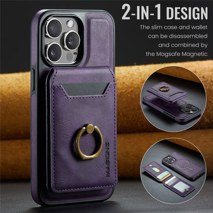 MAGKING K1 Series For iPhone 14 Pro Magnetic Case PC+TPU+PU Phone Cover with Card Holder Kickstand