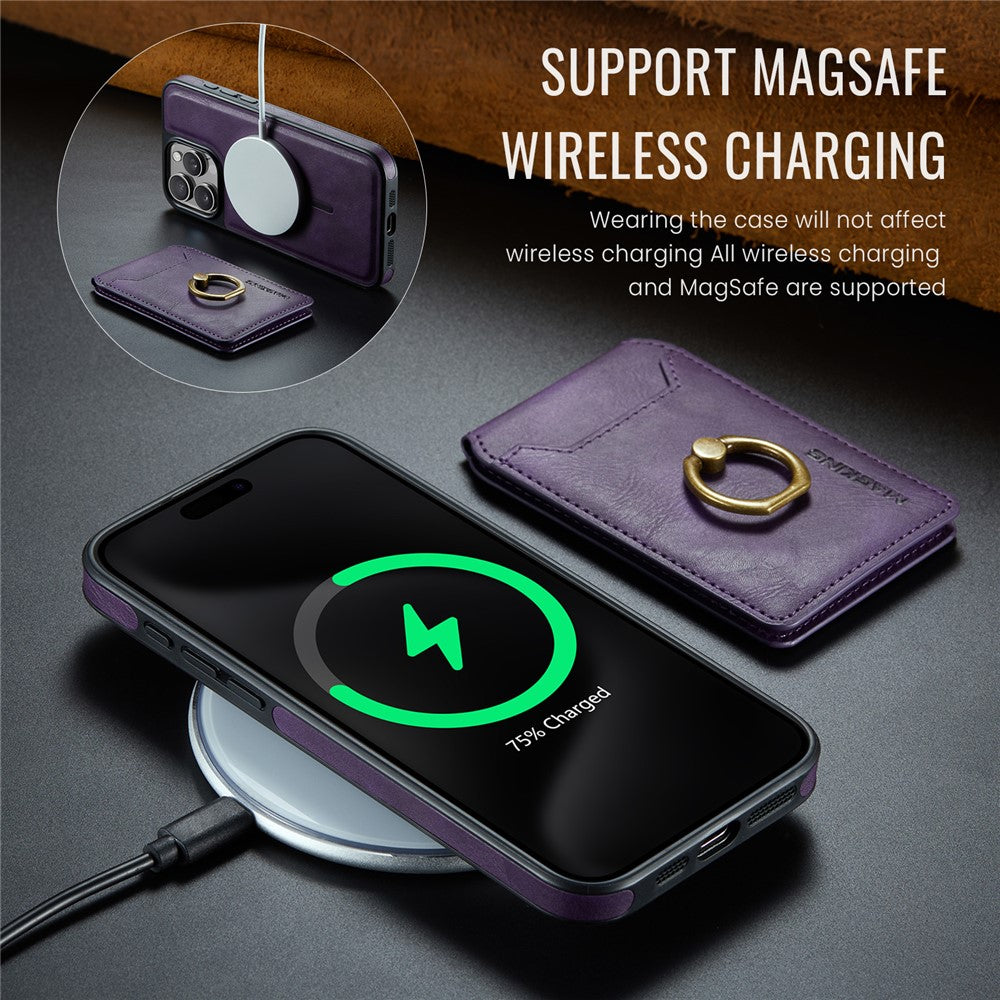 MAGKING K1 Series For iPhone 14 Pro Magnetic Case PC+TPU+PU Phone Cover with Card Holder Kickstand