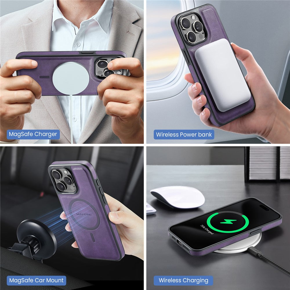 MAGKING K1 Series For iPhone 14 Pro Magnetic Case PC+TPU+PU Phone Cover with Card Holder Kickstand