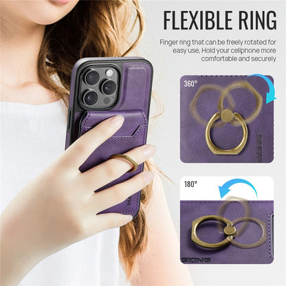 MAGKING K1 Series For iPhone 14 Pro Magnetic Case PC+TPU+PU Phone Cover with Card Holder Kickstand