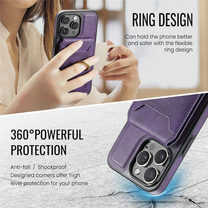 MAGKING K1 Series For iPhone 14 Pro Magnetic Case PC+TPU+PU Phone Cover with Card Holder Kickstand