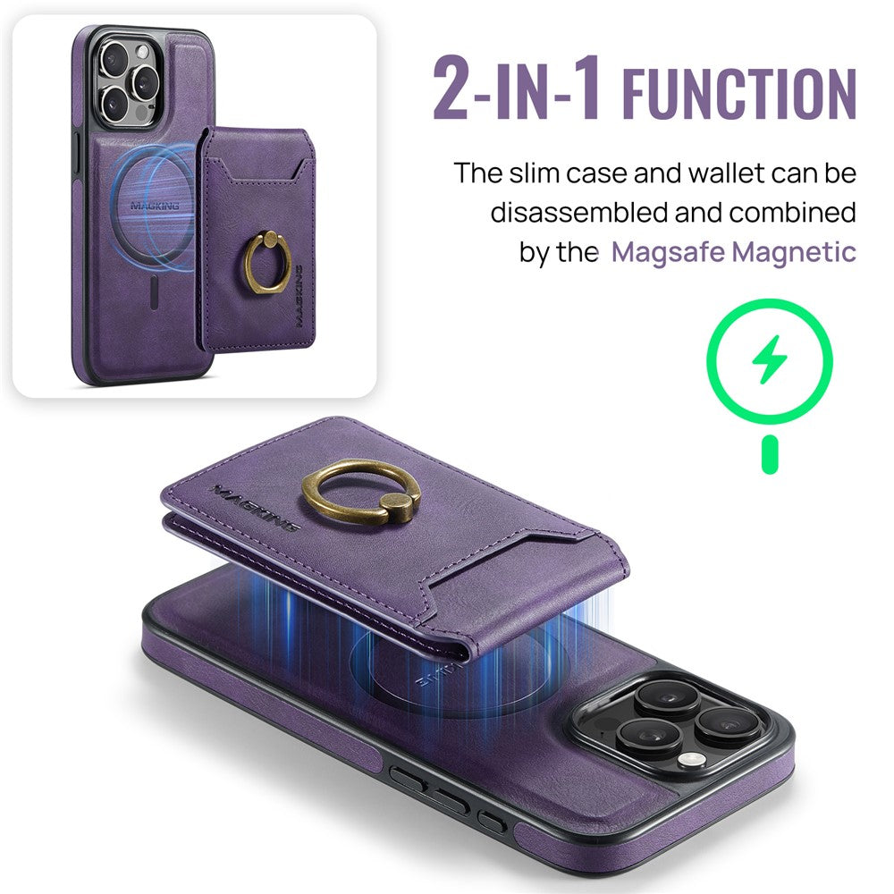 MAGKING K1 Series For iPhone 14 Pro Magnetic Case PC+TPU+PU Phone Cover with Card Holder Kickstand