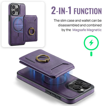 MAGKING K1 Series For iPhone 14 Pro Magnetic Case PC+TPU+PU Phone Cover with Card Holder Kickstand