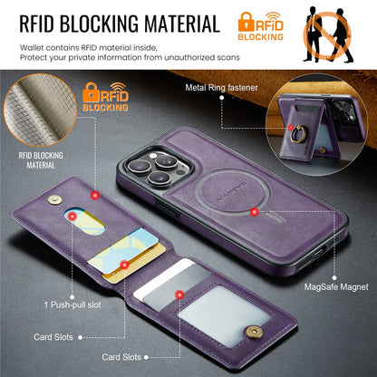 MAGKING K1 Series For iPhone 14 Pro Magnetic Case PC+TPU+PU Phone Cover with Card Holder Kickstand