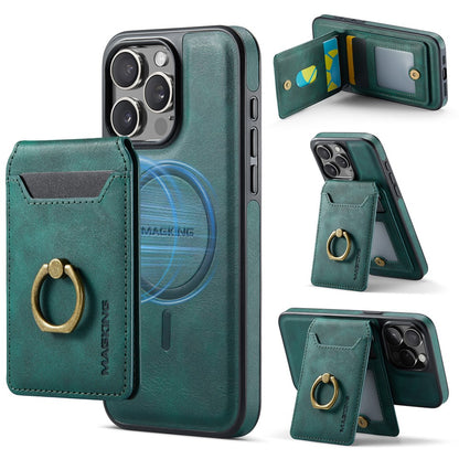 MAGKING K1 Series For iPhone 14 Pro Magnetic Case PC+TPU+PU Phone Cover with Card Holder Kickstand