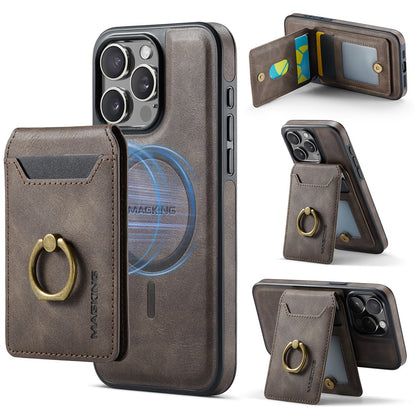 MAGKING K1 Series For iPhone 14 Pro Magnetic Case PC+TPU+PU Phone Cover with Card Holder Kickstand