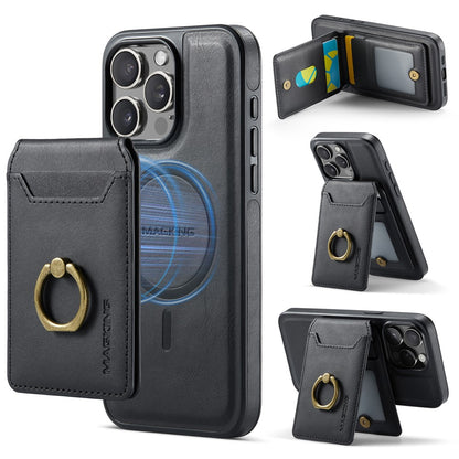 MAGKING K1 Series For iPhone 14 Pro Magnetic Case PC+TPU+PU Phone Cover with Card Holder Kickstand