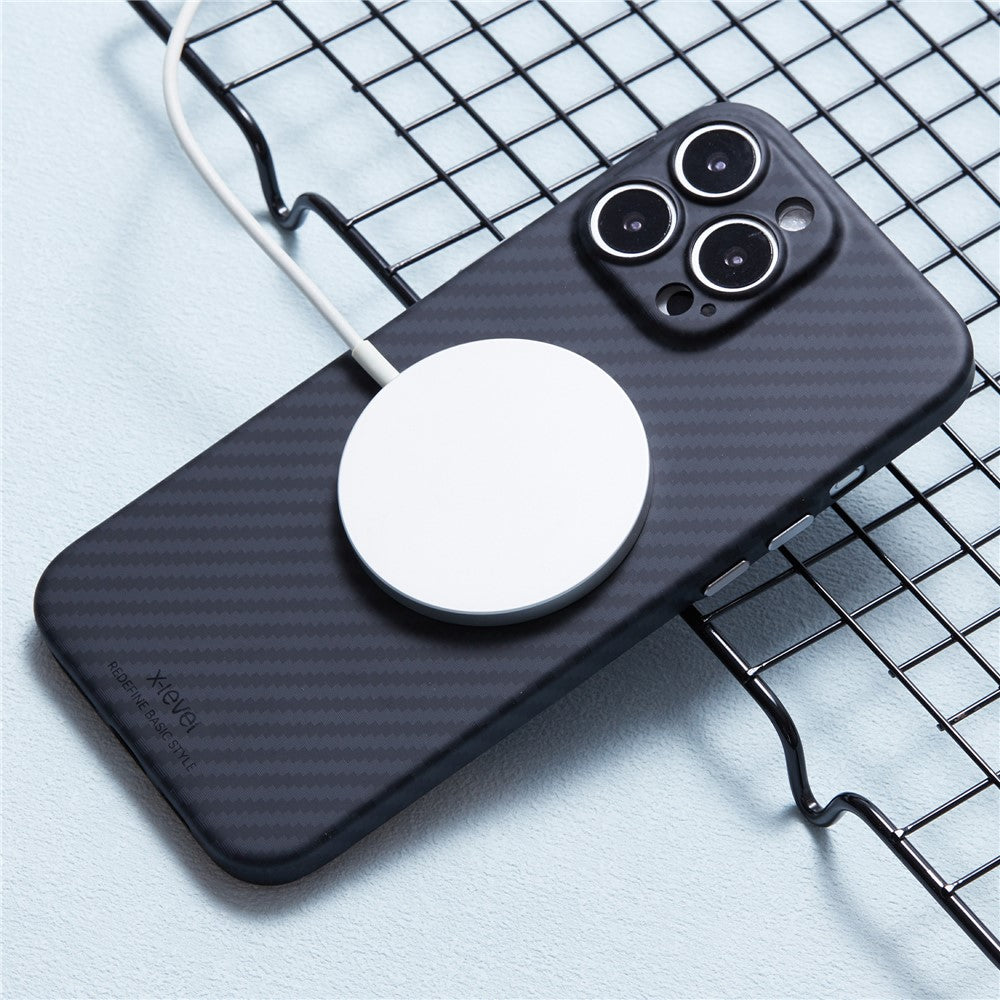 X-LEVEL For iPhone 16 Pro Magnetic Case Ultra-Thin PC Hard Phone Cover Carbon Fiber Texture