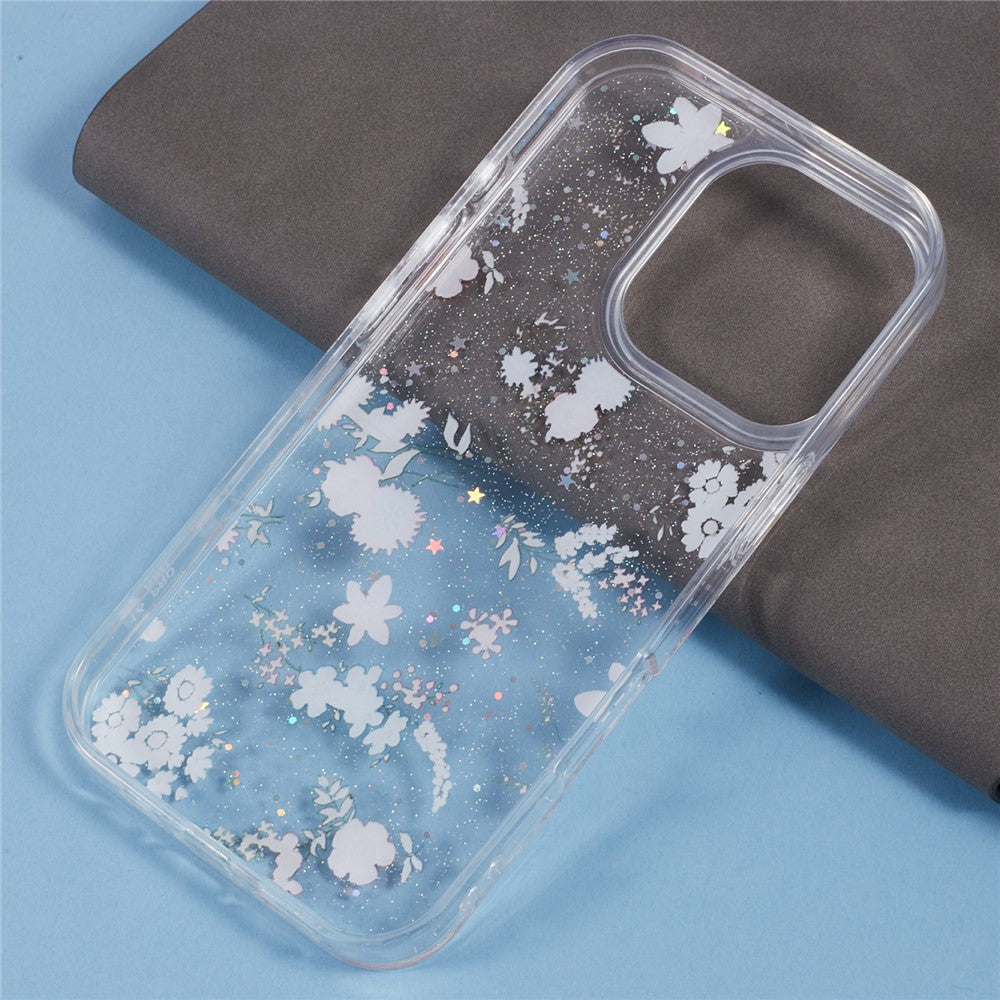 For iPhone 16 Pro Case Glitter Flower Epoxy Shockproof Phone Cover