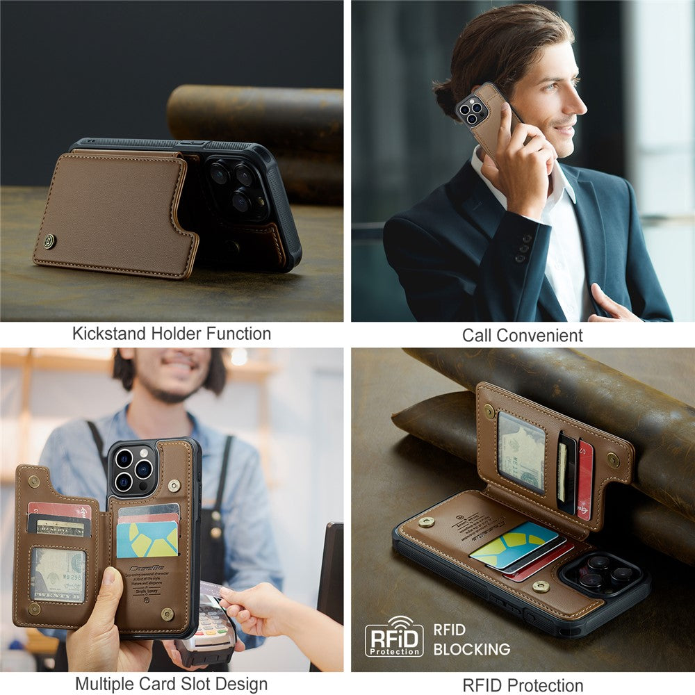 For iPhone 16 Pro Max Phone Case CASEME C22 Leather Back Cover with RFID Blocking Card Slots