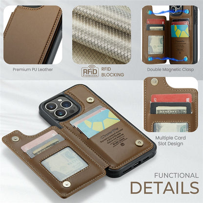 For iPhone 16 Pro Max Phone Case CASEME C22 Leather Back Cover with RFID Blocking Card Slots